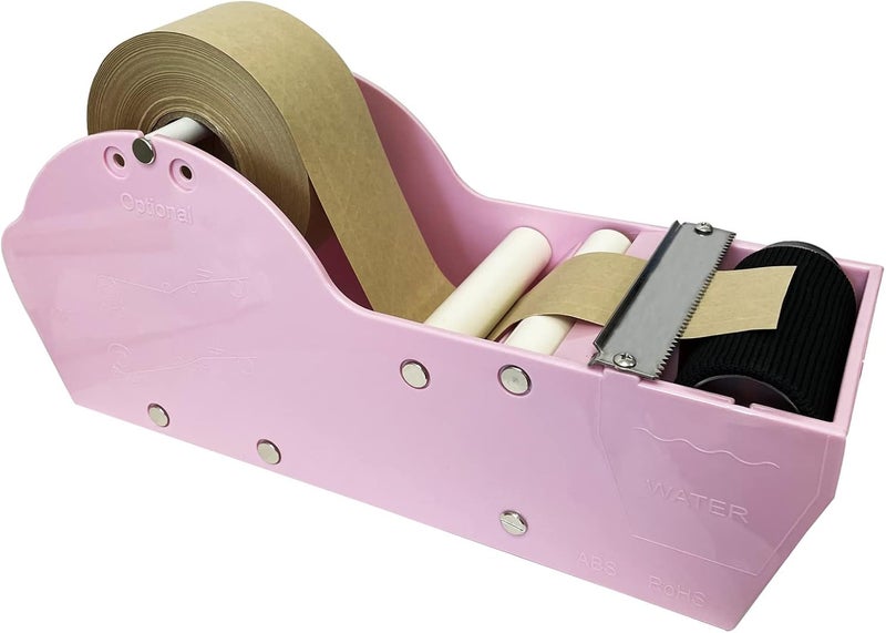 QILIMA Desktop Pink Water Activated Tape Dispenser with Reinforced Kraft Paper Gum Tape 1.88In x 55 Yards for Shipping, Carton and Box Sealing - Image 2